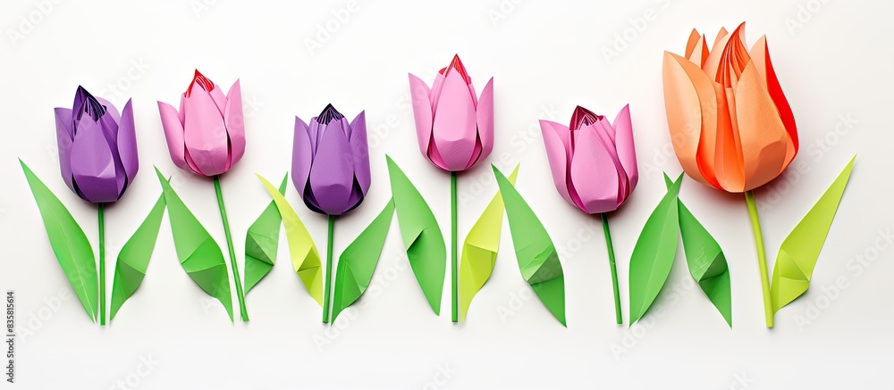 Wall mural tulip origami displayed on a white background with copy space image.
