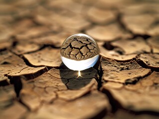 A powerful, symbolic image: a single drop of water cracks through a barren landscape, representing the struggle for water conservation under the Global Boiling.