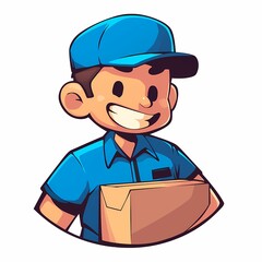 mascot illustration delivery man, flat and cute character, solid vector logo