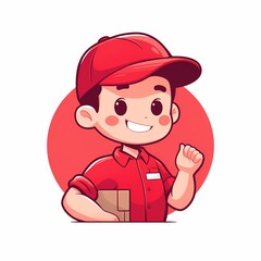 mascot illustration delivery man, flat and cute character, solid vector logo
