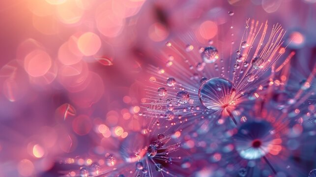 Dandelion Seed in a Dewdrop, Soft Focus Macro, AI-Generated 4K Wallpaper. This captivating macro image showcases a single dandelion seed glistening with a dewdrop, captured in soft focus against a bea