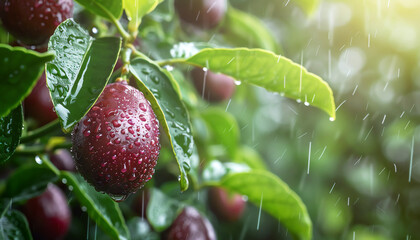 Obraz premium Finger lime plant with ripe fruits and lush green leaves.