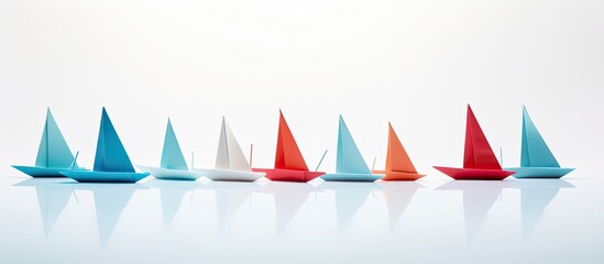 Obraz premium White origami boat with copy space image on a white backdrop.