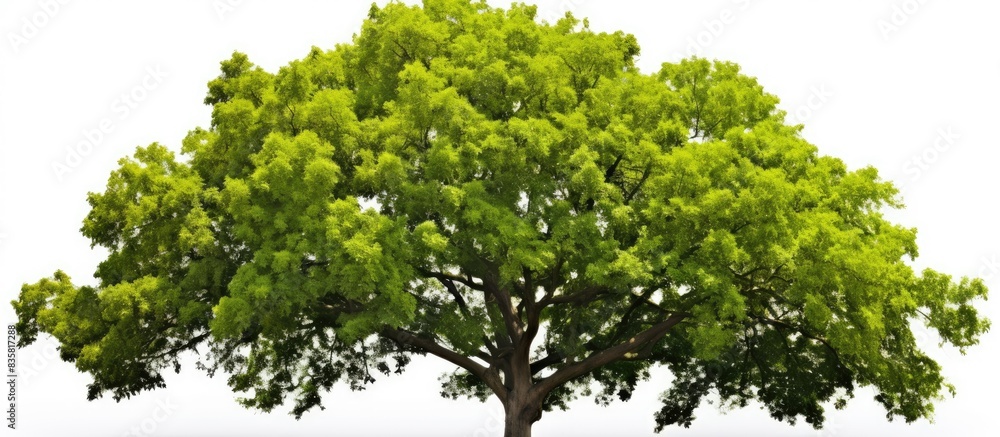 Poster a tree standing alone, set against a white background, suitable for architectural design or other pr
