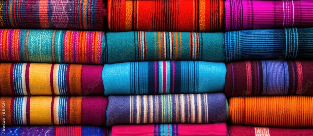 Poster a detailed view of an artisanal guatemalan fabric in antigua, with room for text or other elements i