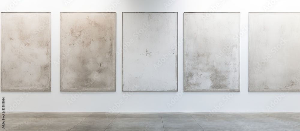 Poster white wall adorned with frames, creating visual interest and providing a backdrop for a copy space i