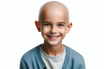 smiling young bald kid girl portrait Isolated on white background