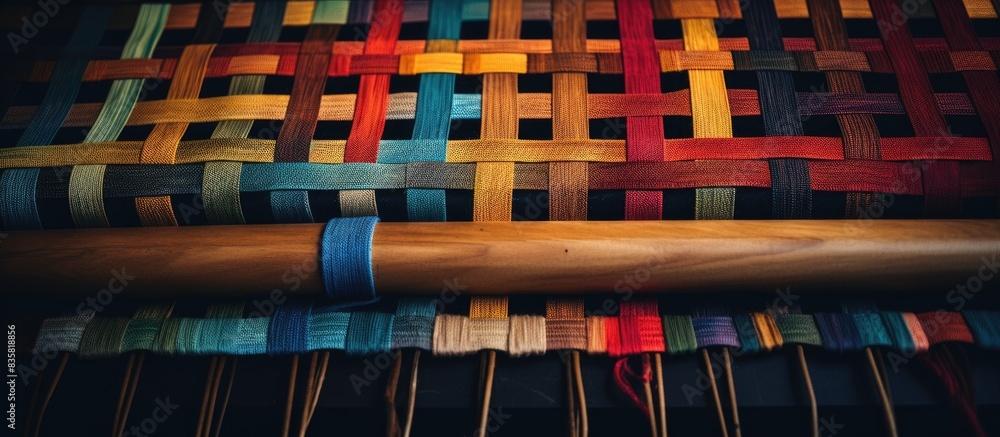 Poster a classic loom in use for creating fabric, with copy space image.