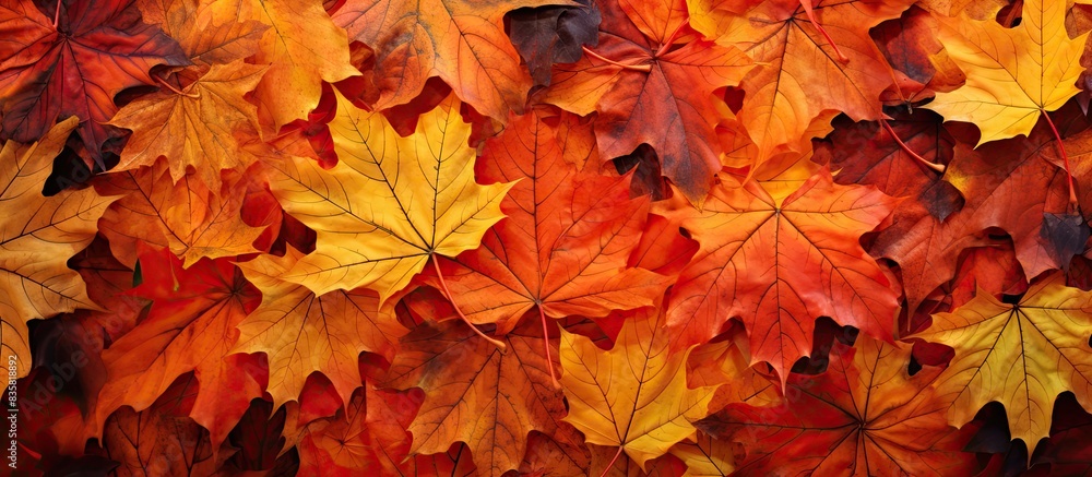Poster fall foliage blankets the ground with multicolored maple leaves creating a picturesque scene with a 
