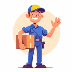 mascot illustration delivery man, flat and cute character, solid vector logo
