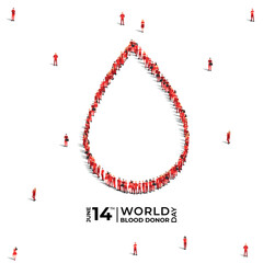 World Blood Donor Day. Blood donation concept. A large group of people form the shape of blood drop. 14th June. world blood donor day awareness. background, poster, banner, flyer. vector illustration.