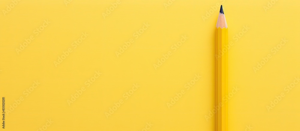 Aufkleber top view close-up macro photo of a wooden yellow pencil on white paper with a yellow square, featuri
