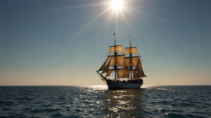 Obraz premium Beautiful big ship sailing on blue waters 