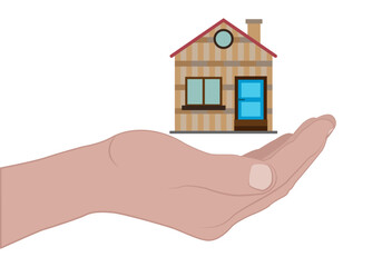 Mano dando una casa representando el alquiler o compra de una vivienda.