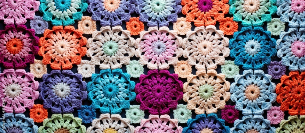Poster create a homemade granny square pattern with crochet supplies, various colors of yarn, hooks, suitab