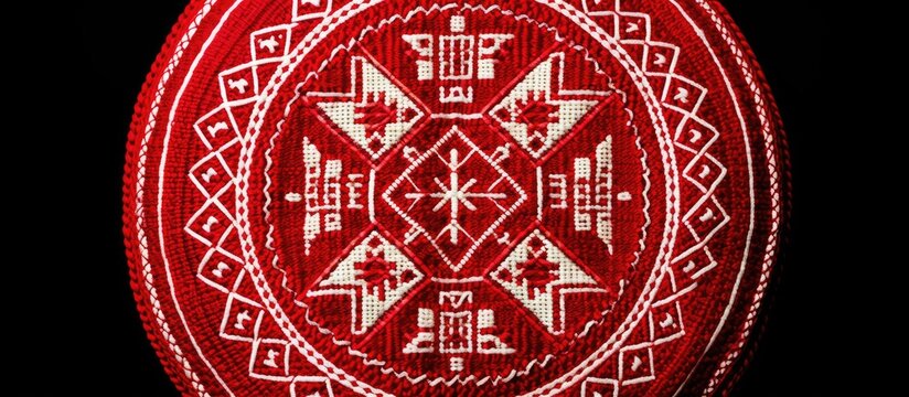 Assamese Traditional japi headgear with decorative patterns on a white background with copy space image.