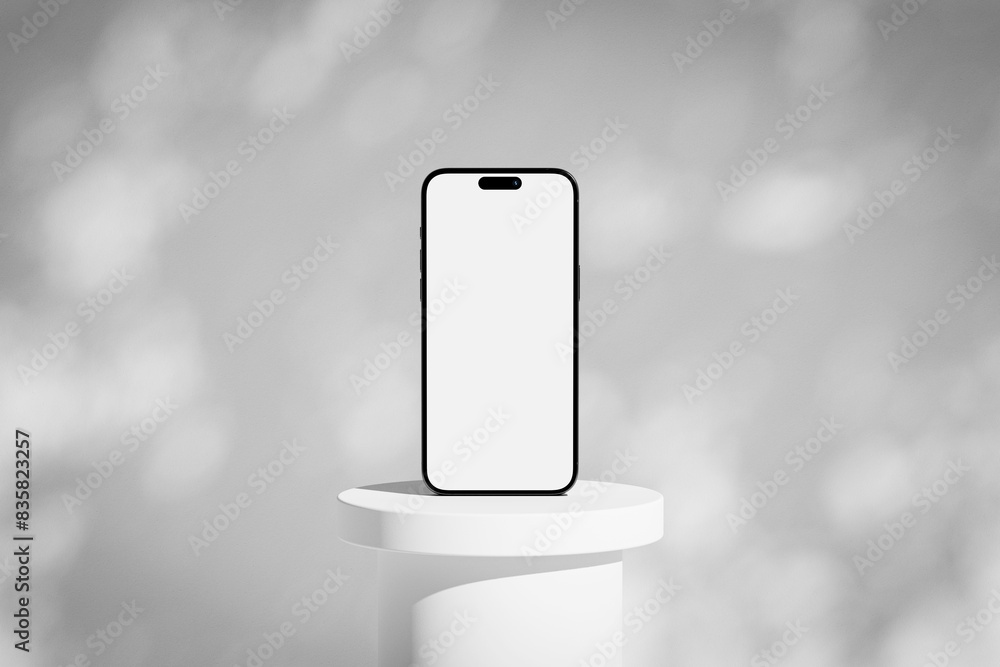 Canvas Prints studio scene with iphone mobile phone with blank screen on the plaster podium