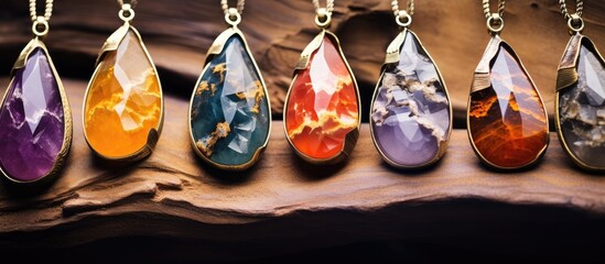 Fototapeta premium A handmade silver chain necklace featuring a stunning blue turquoise opal pendant. Modern, natural stone jewelry with a captivating copy space image.
