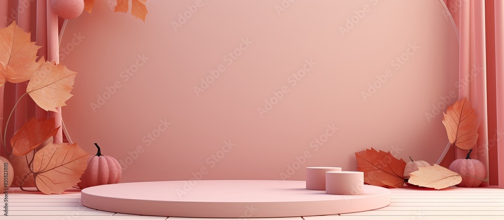 Aufkleber a leaf with geometric shapes used to highlight cosmetic items against a neutral beige backdrop to en