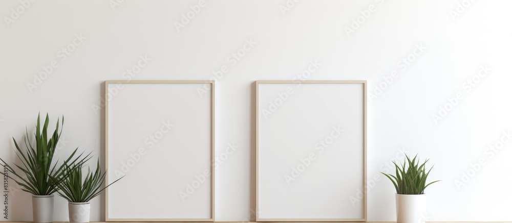Poster decorative plant and empty frame with copy space image.