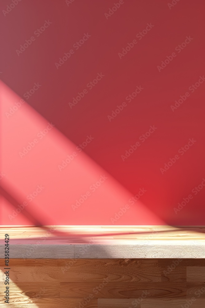 Aufkleber empty countertop wall corner with red background closeup front view