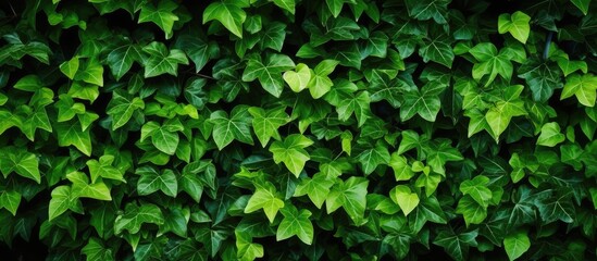 Texture background created by a wall of green leaves with copy space image.