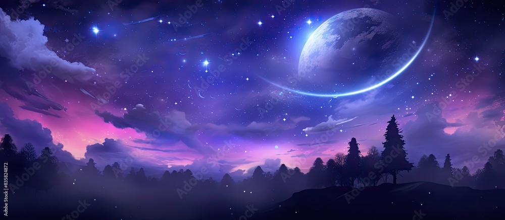 Poster capturing a celestial scene with a grainy, soft-focus backdrop, showcasing the milky way against a s