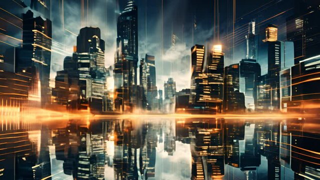 An interactive holographic cityscape based on technology or city life