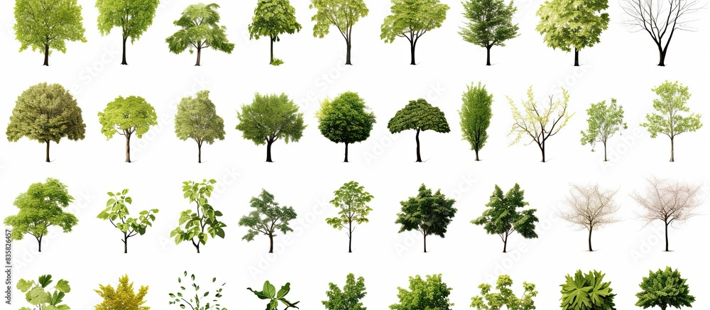 Poster a small forest is depicted against a white backdrop in this picture, providing a clippings path for 