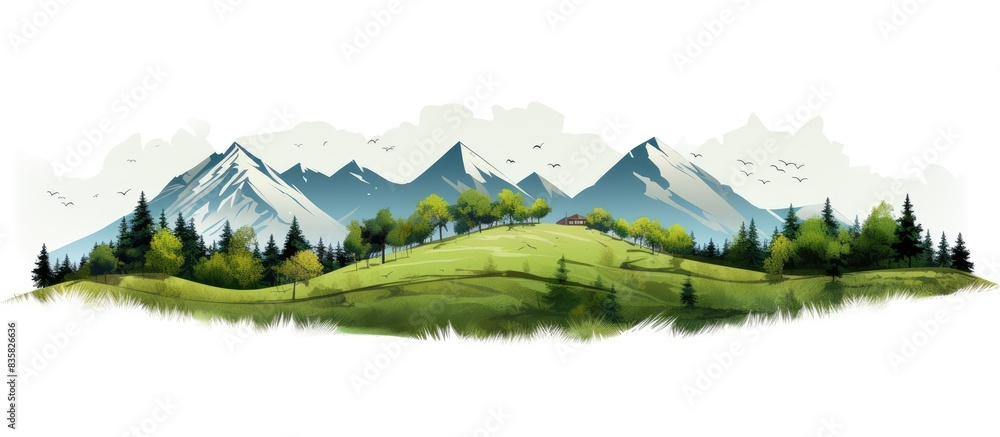 Poster isolated island, hill, and mountain image on white background with clipping path for graphic design 