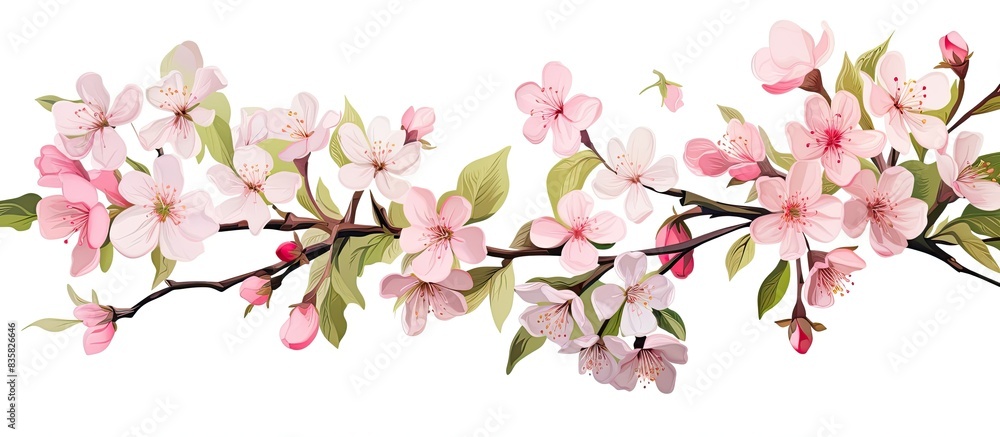 Poster spring blossoms on an apple tree with white petals, set against a backdrop providing empty space for