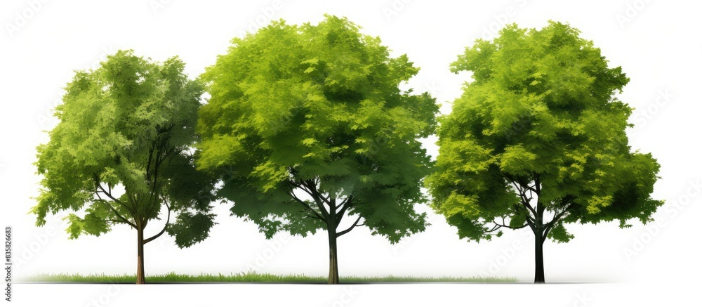 Poster forest scenery with lush green trees against a transparent background suitable for print and web wit