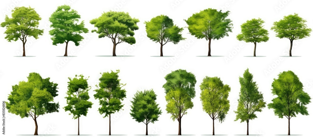 Poster a stunning collection of trees on a white background, perfect for architectural designs, decorations
