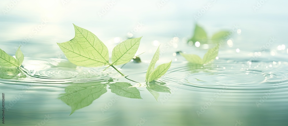 Poster abstract artistic image of a ship in a lake with a natural, dreamy border, creating a tranquil scene
