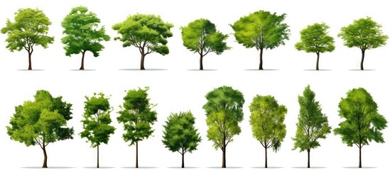 Fototapeta premium A stunning collection of trees on a white background, perfect for architectural designs, decorations, and complementing natural elements in print and web with copy space image.
