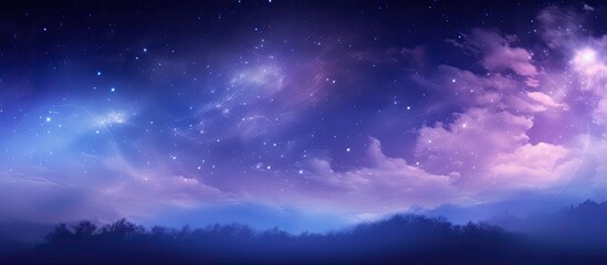 Fototapeta premium Capturing a celestial scene with a grainy, soft-focus backdrop, showcasing the Milky Way against a star-studded universe with a full Moon, perfect for adding copy space image.