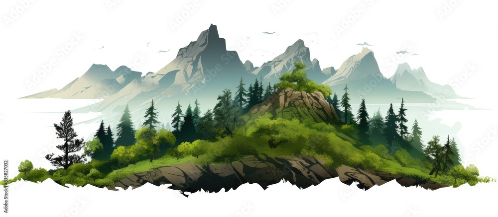 Poster isolated island, hill, and mountain image on white background with clipping path for graphic design 