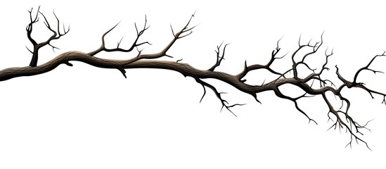 Obraz premium Isolated single old and dead tree branch with cracked dark bark on a white background, creating a beautiful copy space image.