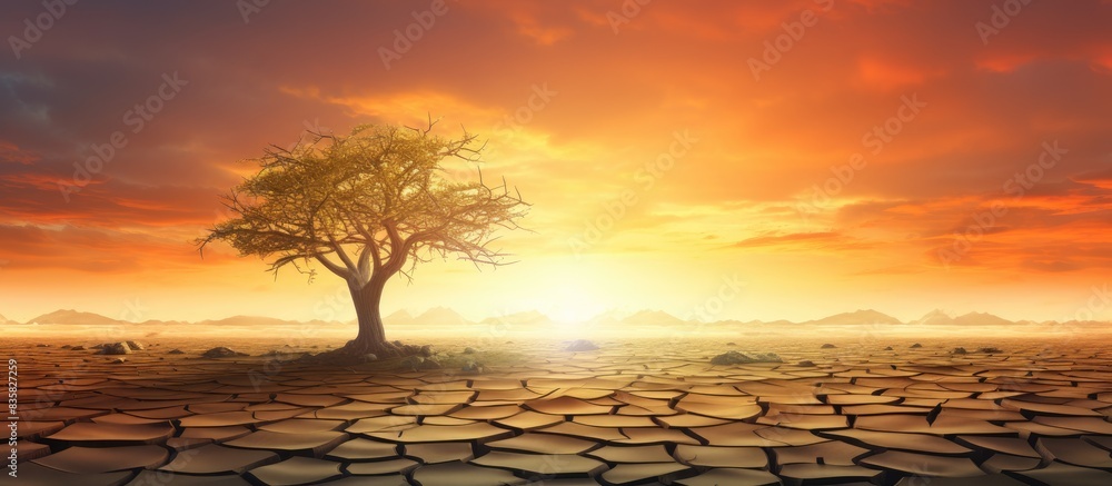 Poster climate change ravaged the planet, leaving a desolate landscape. copy space image. place for adding 