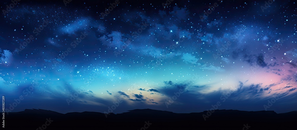 Poster sunset with starry sky in a photograph with copy space image.