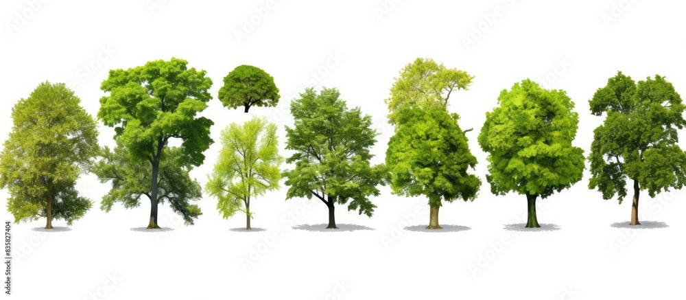 Poster collection of individual trees on white backdrop with copy space image.