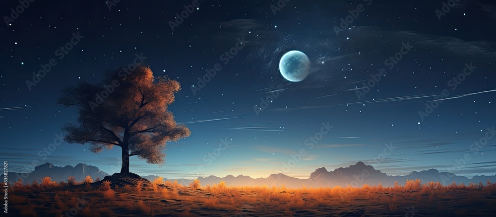 Poster nighttime view of a tree silhouette against the moon with ample copy space image.