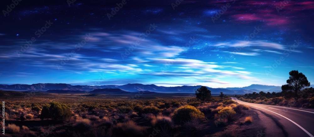 Canvas Prints a road stretching out towards the milky way galaxy in a mesmerizing copy space image.