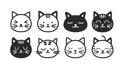Obraz premium Black and white simple outline cats head emoticon pictures 