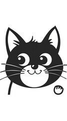 Black and white simple outline cats head emoticon pictures 
