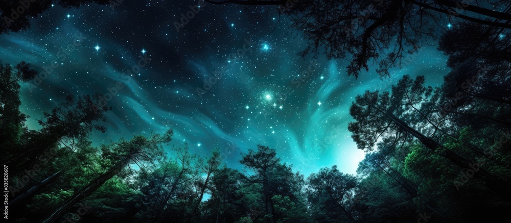Canvas Prints silhouetted trees against a starry sky create a picturesque scene with copy space image.