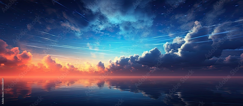Poster sunset with starry sky in a photograph with copy space image.