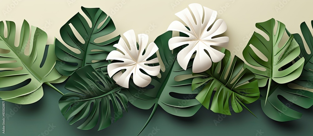 Poster decorative paper monstera leaves creating a stylish background with ample copy space image.