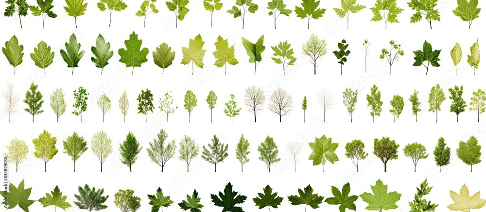 Poster collection of an isolated tree set on a white background perfect for copy space images.