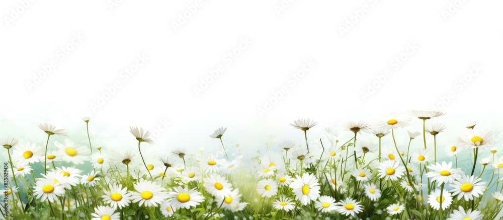 Poster spring grass and daisy wildflowers set against a plain background for easy editing with copy space i